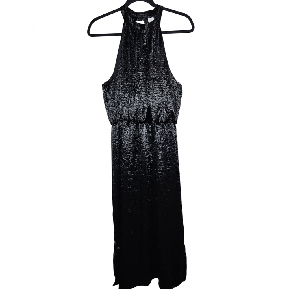SuperFoxx NWT Black Textured Sleeveless High‎ Neck Halter Open Slit Back Medium